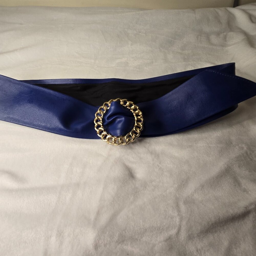 Ladies Vintage 80's Navy Blue Black Leather Cinch Belt